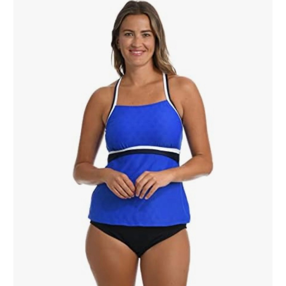 24th & Ocean Women Blue Block Party Banded Tankini Swimsuit Top TF2EM82